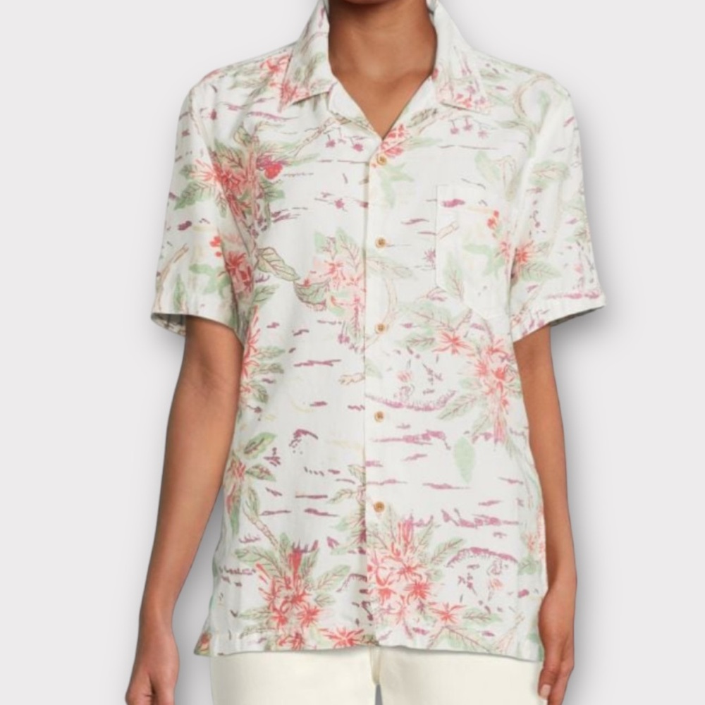 MOTHER Women’s Island Button Down Shirt XS Cotton Blend Hawaiian Coconutgirl NWT